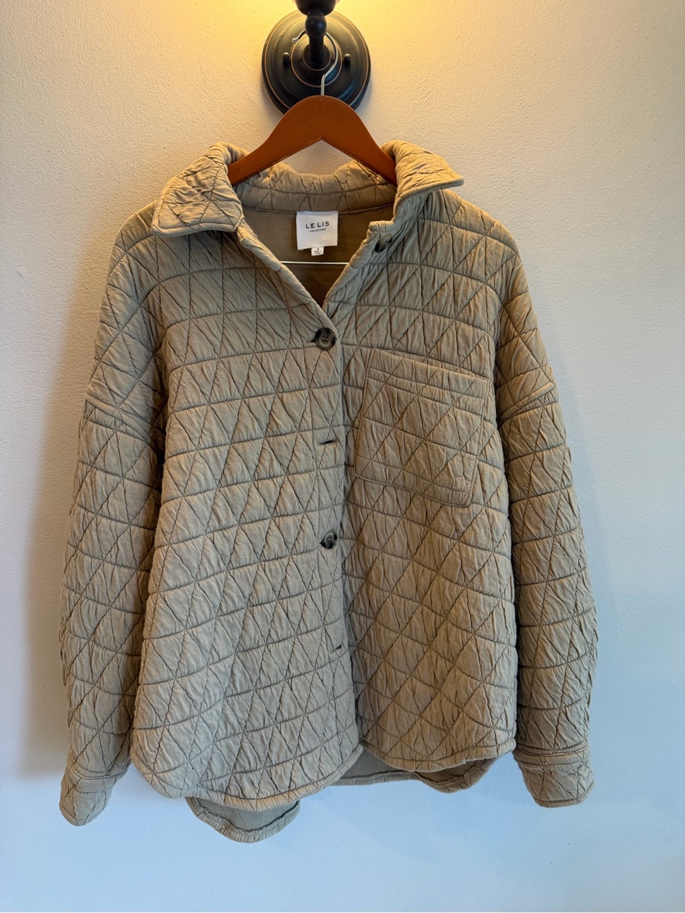Le Lis Collection Tan Quilted Shacket Button Front Geometric Jacket Small
